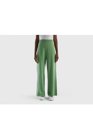 Benetton Kobieta Legginsy Grube - Benetton, Sage Trousers In Wool And Cashmere Blend, size L, , Women