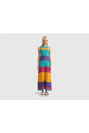 Benetton Kobieta Sukienki Dzianinowe - Benetton, Striped Knit Dress, size L, , Women
