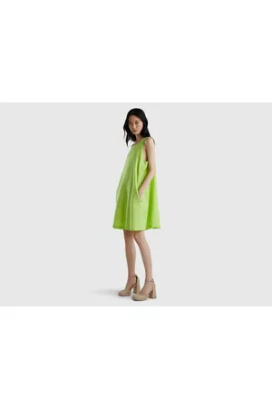 Benetton Kobieta Sukienki bez rękawów - Benetton, Sleeveless Dress In Pure Linen, size L, , Women