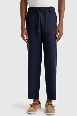 Benetton Trousers In Pure Linen With Drawstring