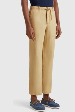 Benetton Trousers In Pure Linen With Drawstring