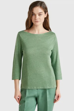 Benetton Pure Linen T-shirt With 3/4 Sleeves