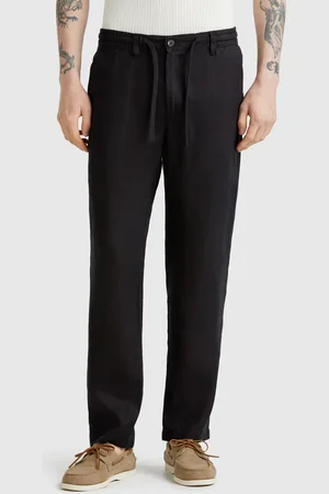 Benetton Trousers In Pure Linen With Drawstring
