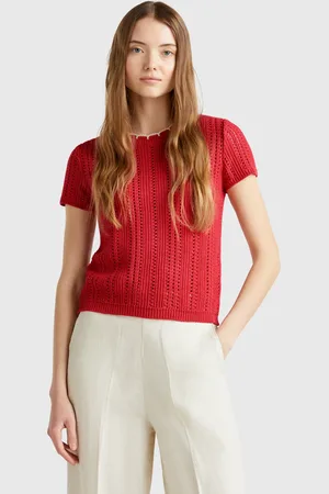 Benetton Perforated Sweater In Pure Cotton