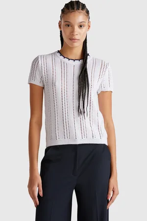 Benetton Perforated Sweater In Pure Cotton