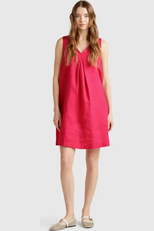 Benetton Sleeveless Dress In Pure Linen