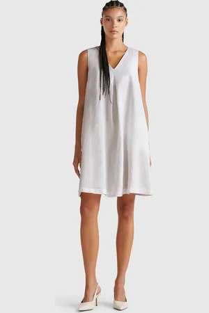 Benetton Sleeveless Dress In Pure Linen