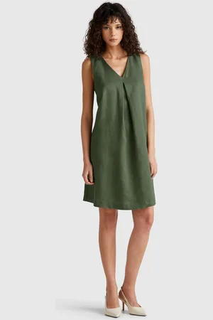 Benetton Sleeveless Dress In Pure Linen