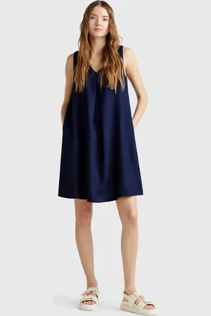 Benetton Sleeveless Dress In Pure Linen