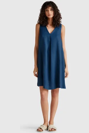 Benetton Sleeveless Dress In Pure Linen