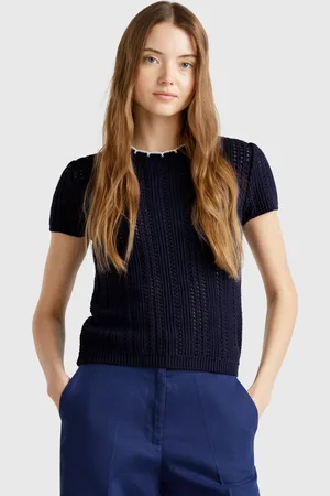 Benetton Perforated Sweater In Pure Cotton
