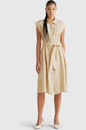Benetton Shirt Dress In Pure Linen