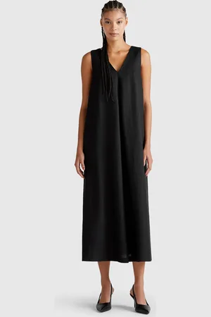 Benetton Sleeveless Dress In Pure Linen