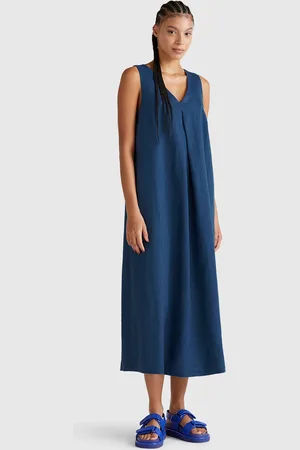 Benetton Sleeveless Dress In Pure Linen