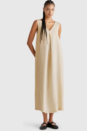 Benetton Sleeveless Dress In Pure Linen