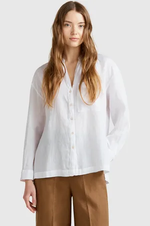Benetton Oversized Shirt In Pure Linen