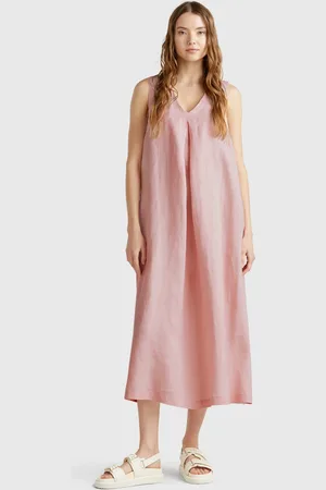 Benetton Sleeveless Dress In Pure Linen
