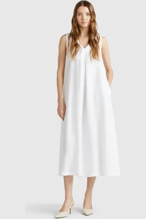 Benetton Sleeveless Dress In Pure Linen