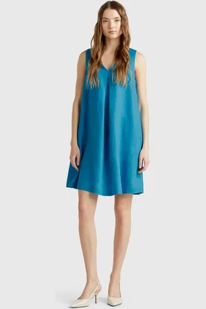 Benetton Sleeveless Dress In Pure Linen