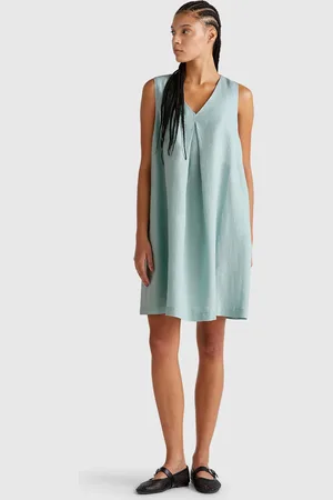 Benetton Sleeveless Dress In Pure Linen