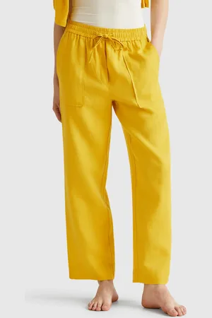 Benetton Trousers In Pure Linen With Elastic