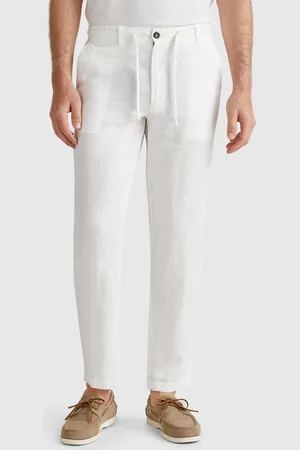 Benetton Trousers In Pure Linen With Drawstring