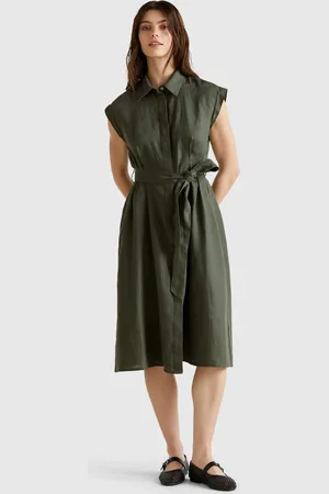 Benetton Shirt Dress In Pure Linen