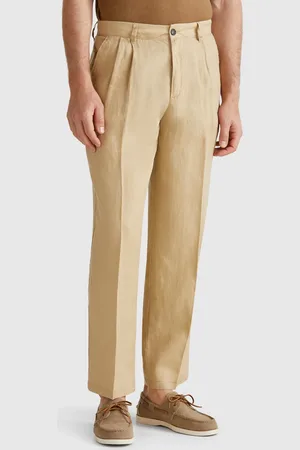 Benetton Wide Chinos In Pure Linen