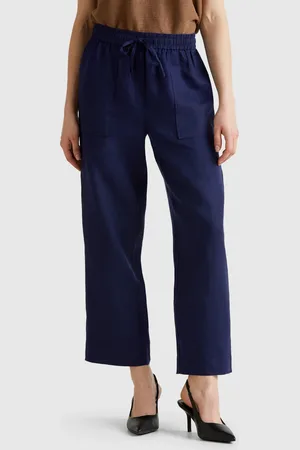 Benetton Trousers In Pure Linen With Elastic