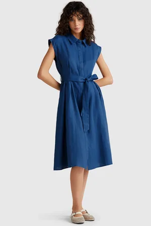 Benetton Shirt Dress In Pure Linen
