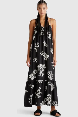 Benetton Beach Cover-up Dress With Coral Print