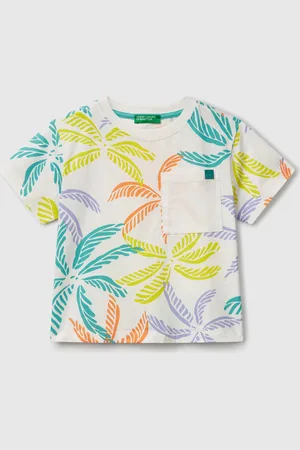 Benetton White T-shirt With Tropical Print