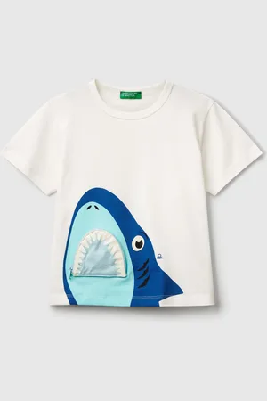 Benetton T-shirt With Shark Print And Applique
