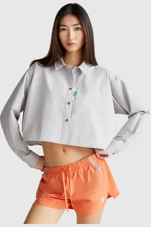 Benetton Cropped Shirt In Pure Cotton