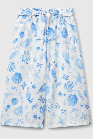 Benetton Palazzo Trousers With Navy Print