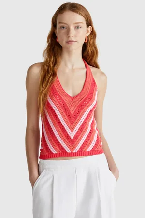 Benetton Striped Crochet Top