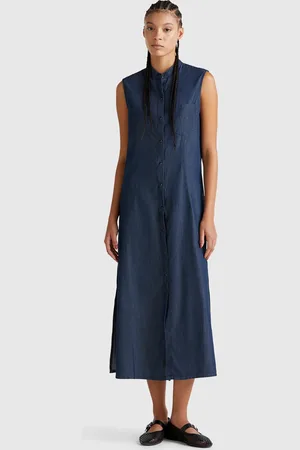 Benetton Sleeveless Shirt Dress In Chambray