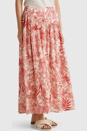 Benetton Long Skirt With Tropical Print