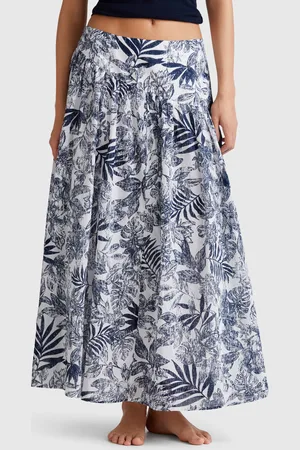 Benetton Long Skirt With Tropical Print