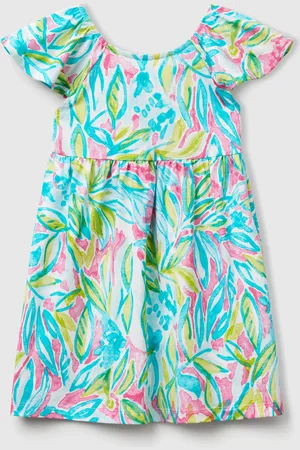 Benetton Green Dress With Tropical Print