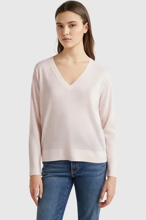 Benetton Sweater With V-neck In Pure Merino Wool