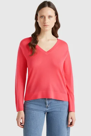 Benetton Sweater With V-neck In Pure Merino Wool