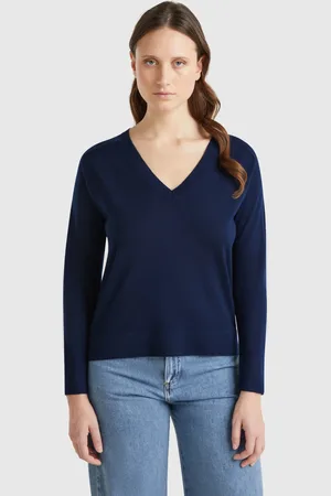 Benetton Sweater With V-neck In Pure Merino Wool