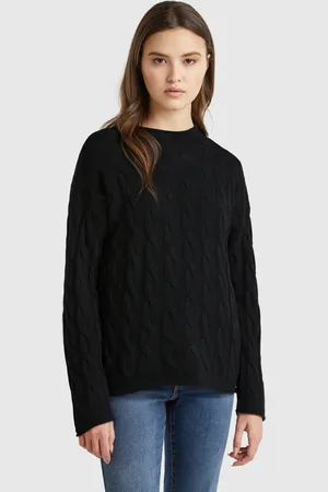 Benetton Cashmere Blend Sweater With Cable Knit