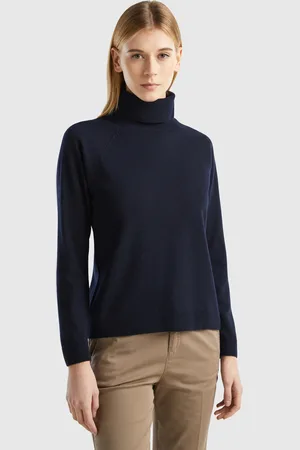 Benetton Midnight Blue Turtleneck Sweater In Cashmere And Wool Blend