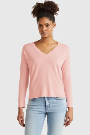 Benetton Sweater With V-neck In Pure Merino Wool