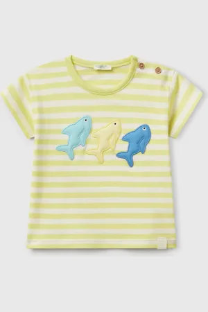 Benetton Striped T-shirt With Shark Patches