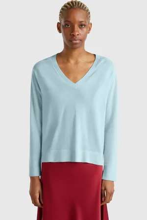 Benetton Sweater With V-neck In Pure Merino Wool