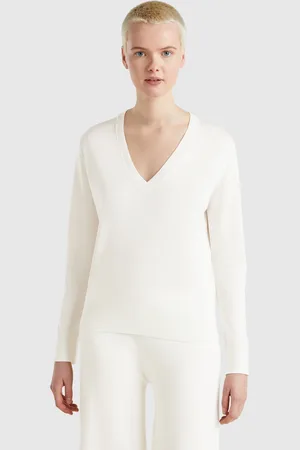 Benetton V-neck Sweater In Silk Blend