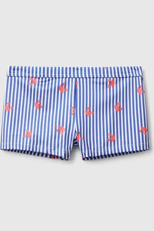 Benetton Striped Swim Trunks With Crabs